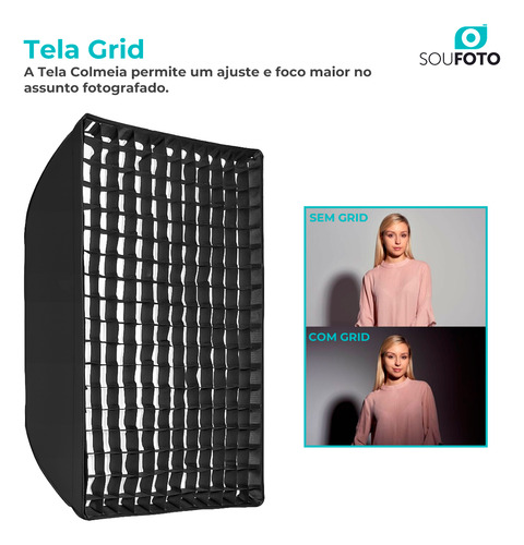 Softbox Bowens 60x90 Com Grid E Tela Difusora P/ Flash Tocha