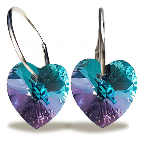 Aros Argollas Cubanos Dije Cristal Corazón 10mm Plata 925 