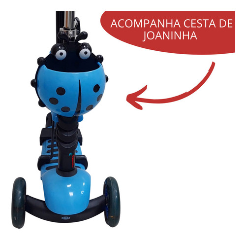 Patinete Infantil 3x1 Até 50kg Com Cesta Joaninha Importway Cor Azul