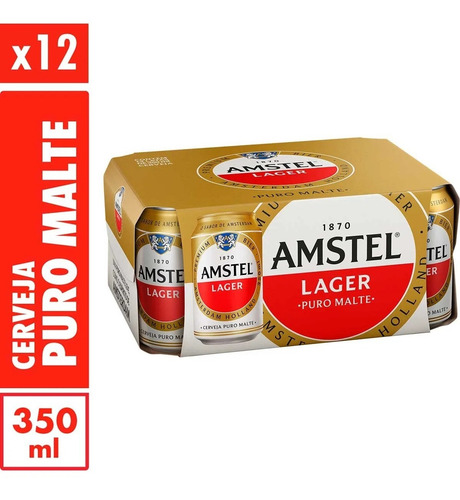 Cerveja Puro Malte Amstel Lata 350ml - Fardo 12 Unidades