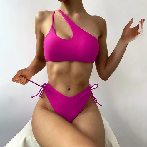 Conjunto De Traje De Baño Liso De Bikini Delgado Con Empalme