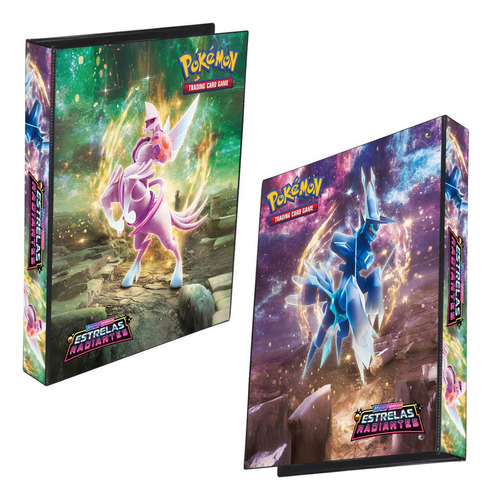 Pasta Fichário Álbum Premium Pokémon 4 Argolas Capa Dura Cor Estrelas radiantes - espada e escudo - palkia e dialga