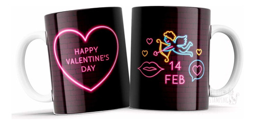 Taza Personalizada D San Valentín Efecto Neón Parejas Novios