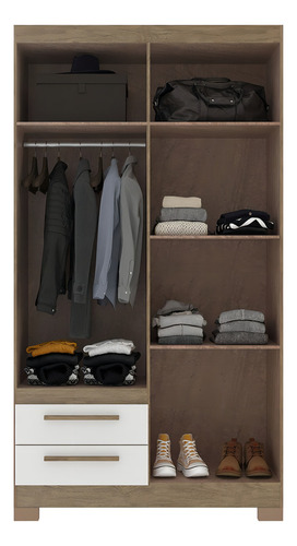 Guarda-roupa Solteiro 4 Portas 2 Gavetas Wood/branco - Cor Marrom