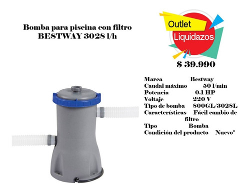 Bomba Para Piscina Con Filtro Bestway 3028 L/h