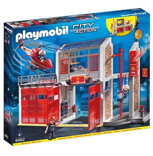 Playmobil Cuartel De Bomberos Con Helicóptero Y 3 Figuras