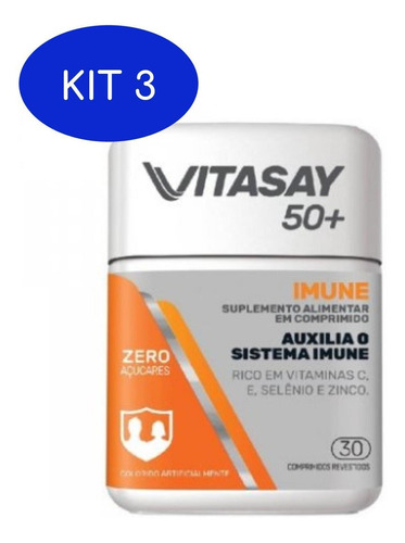 Kit 3 Suplemento Alimentar Vitasay 50+ Imune 30 Comprimidos