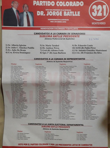 Elecciones 1999 Partido Colorado Batlle Lista 321 Iglesias