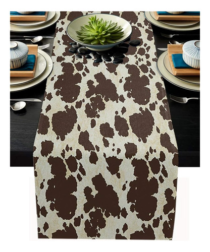 Cotton Linen Table Runner 70inches Long, Brown Cowhide, Burl
