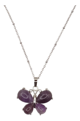 Imagen 8 de 10 de Amatista Collar Mariposa Mujer Cadena Joyería Acero Plata