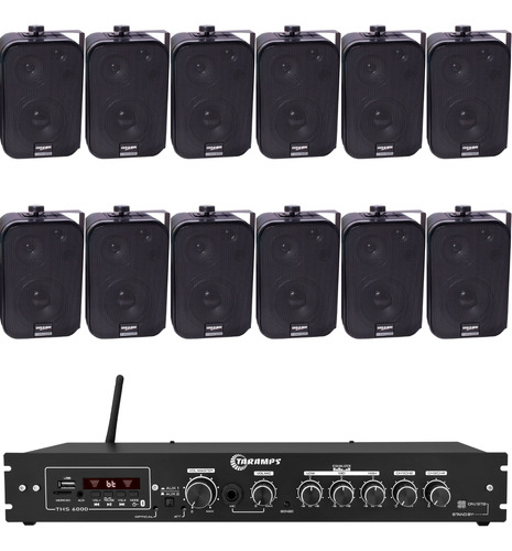 Kit Som Ambiente Receiver Ths 6000 12 Caixas Sp 400 Academia