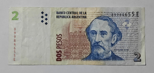 Billete 2 Pesos 2002 Argentina Vf-xf