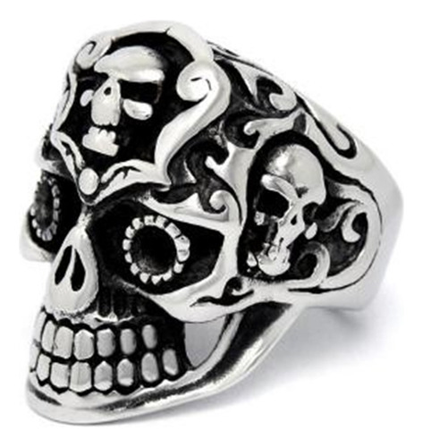 Anillo Calavera Con Calaveras Chicas Acero Quirurgico 316l 