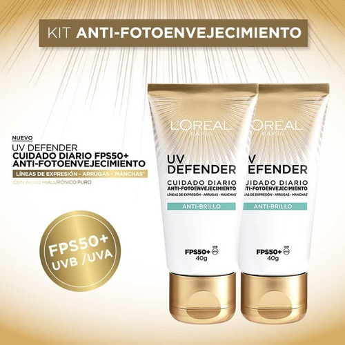 Imagen 3 de 7 de Pack 2 Cremas Facial Protectora Antibrillo Fps50 Uv Defender