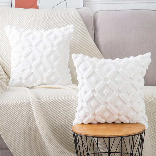 Funda Para Cojin Afelpado Diseño Geometrico 66x66 Cm Blanco