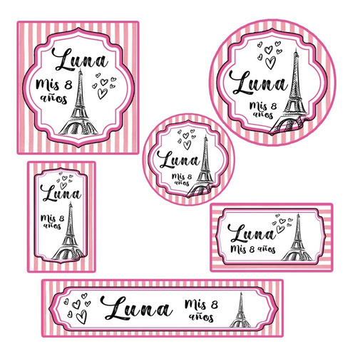 Kit 144 Stickers Paris Rosa Torre Eiffel Troquelados Candy
