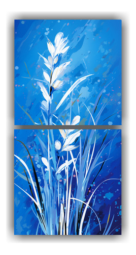 120x60cm Cuadro Abstracto Surrealista Hierba Junco Azul, Amb