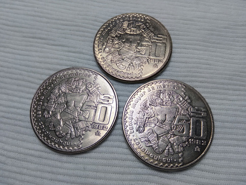 Lote 3 Monedas 50 Pesos 1982 1983 1984 Mexico Coyolxauhqui