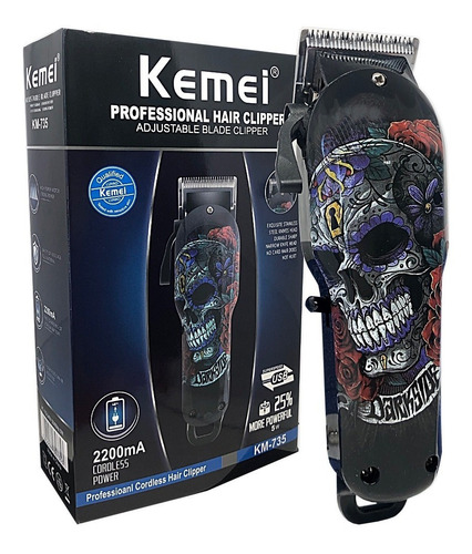 Cortadora De Pelo Profesional Kemei Km-735 Inalambrica Skull