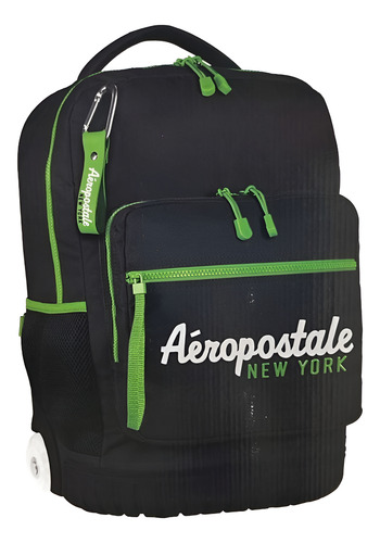 Mochila Escolar Aeropostale Con Ruedas Luminosas 47 X 34 X 21 Cm Color Negro Diseño De La Tela Liso