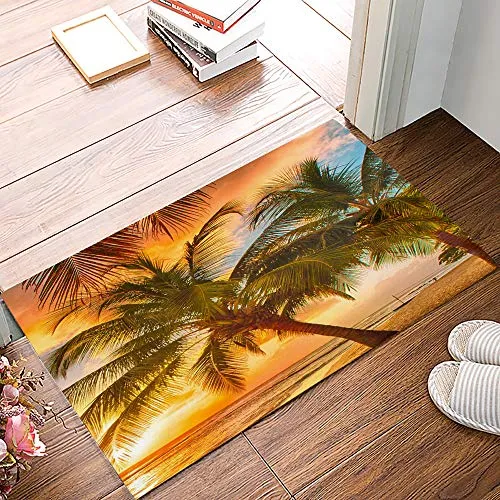 Alago Tropical Beach Palm Trees Sunrise Felpudos Entrada Pue