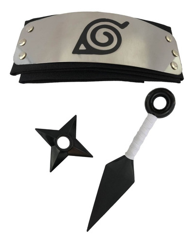 Kit Naruto - Kunai 23,5cm + Shuriken 9cm + Bandana