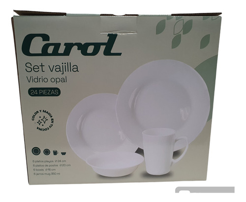 Set De Vajilla 24 Piezas Marca Carol - Vidrio Opal