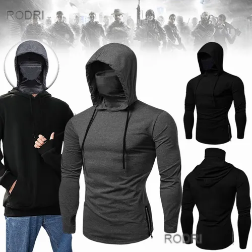 Sudadera Hombre Cuello Alto Con Capucha Y Mascarilla –