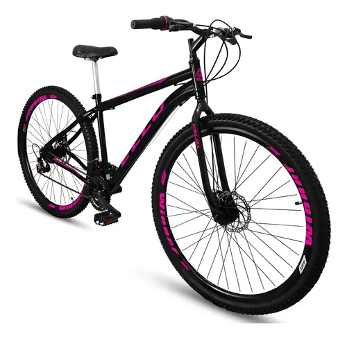 Bicicleta Ello Aro 29 Aço Carbono Freio Disco 21 Marchas Cor Preto/rosa