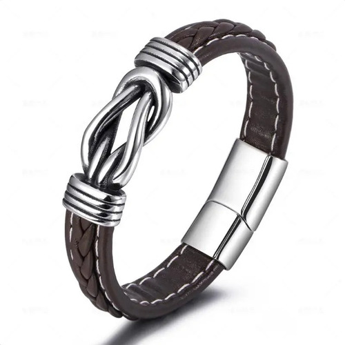 Pulsera Cuero Negro/ Marrón Brazalete Hombre Papá Joyeria