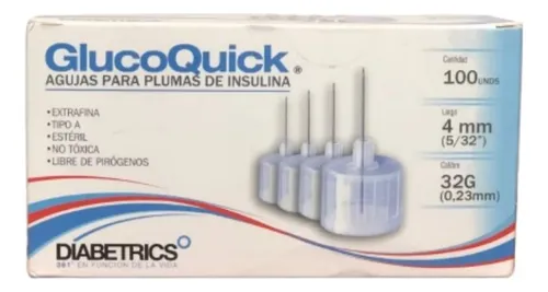 Aguja Para Pluma De Insulina Glucoquick 4 Mm 32g X 100 Un.