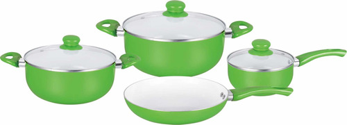 Baterías De Cocina De 7 Piezas Aluminio-cerámica Color Verde