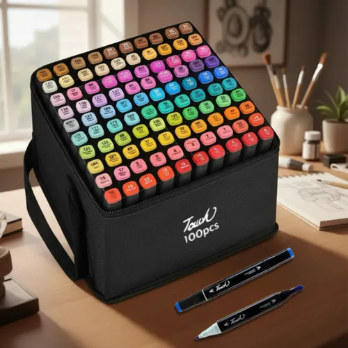 Conjunto Marcador kit 100 Livro Cores Ponta Dupla Canetas Permane...