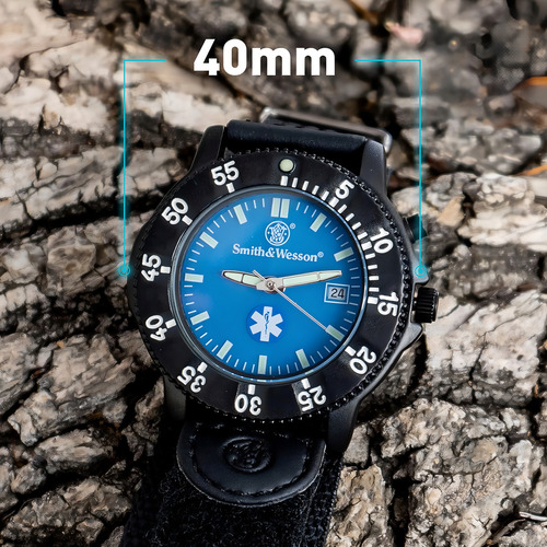 Relógio Smith & Wesson Sww-455-Emt Sww-455-Emt 3atm com pulseira Ban, cor preta, cor da moldura, movimento da moldura, cor de fundo de quartzo, azul
