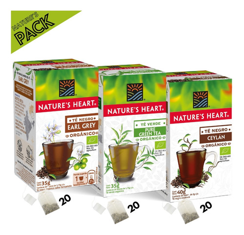 Té Negro Earl Grey + Ceylan + Verde Premium Natures Heart 