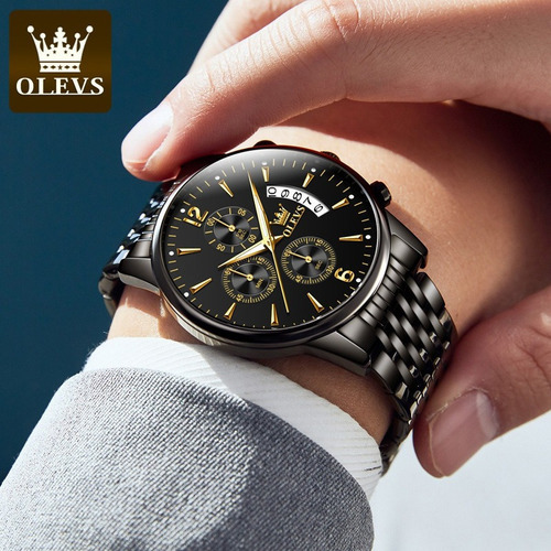 Olevs Relojes De Cuarzo Impermeables Para Hombre Color De La Correa Negro