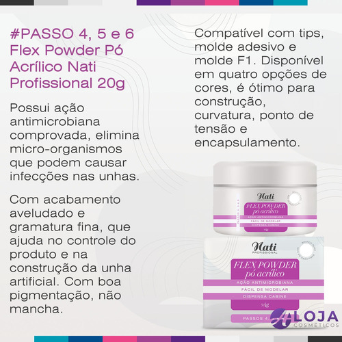 Imagem 2 de 4 de Alongamento Nati - Flex Powder - Pó Acrílico - Rosa