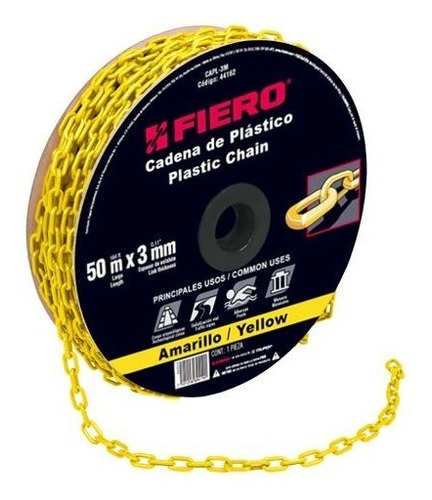 Cadena Plastica 3 Mm X 50 Mt Amarilla Fiero 44162