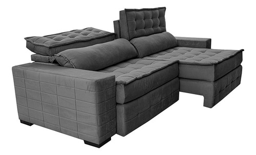 Sofá Retrátil 2,75m Cama Inbox Big Puffer. Com Softgel d40 Cor Cinza