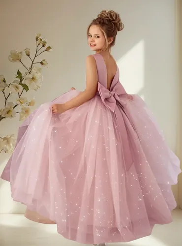 Vestido Infantil Longo Lilás Casamento Dama Tule Brilhante Frete