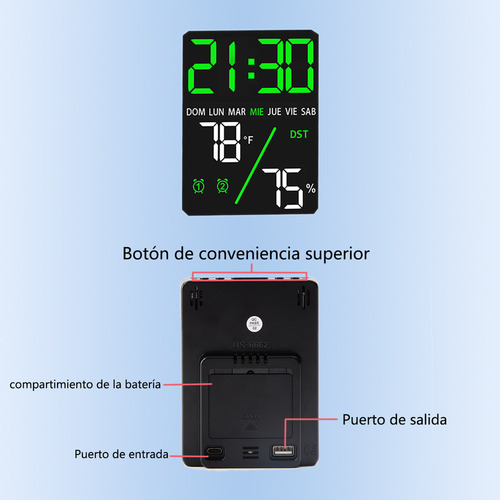 Y Reloj Despertador Digital Led Con Termómetro E Higrómetro