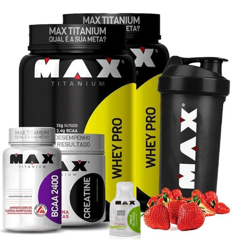 Combo 2x Whey Protein + Bcaa + Creatina + Coqueteleira - Max