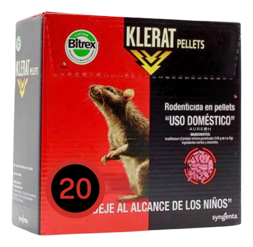 Klerat Pellets Rodenticida Mata Ratas Ratones 20 Sobres 25gr