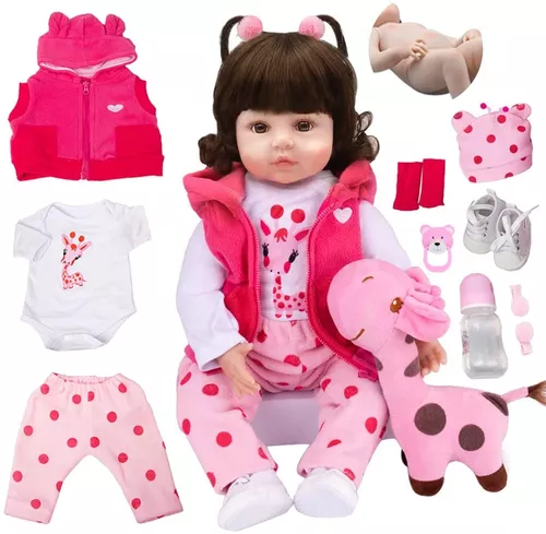 Boneca Baby Reborn Realista Girafinha Com Cabelos Castanhos - USA