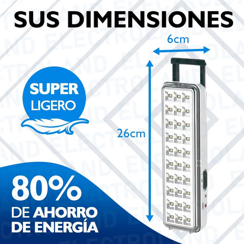 Imagen 5 de 10 de Luz De Emergencia 30 Leds Autonomia 15hrs Recargable 2018