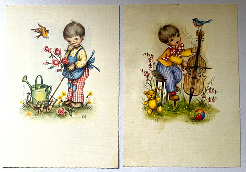 Antiguas Postales Infantiles Musico-jardinero- Alemania