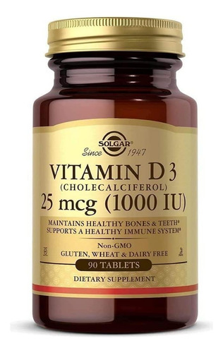 Solgar Vitamina D3 Cholecalciferol 1000iu 90tab Sabor Sin sabor