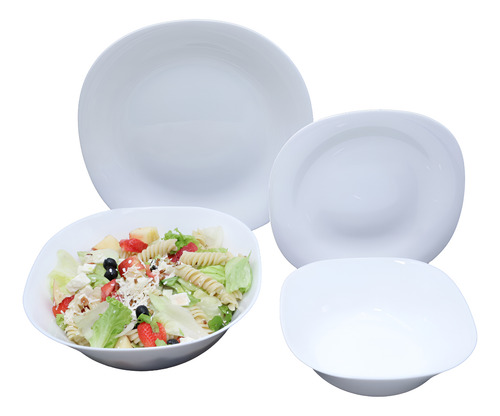 Vajilla De 13 Pzs Moderna De Opal + Ensaladera 4 Personas Blanco Vajilla Cuadrada
