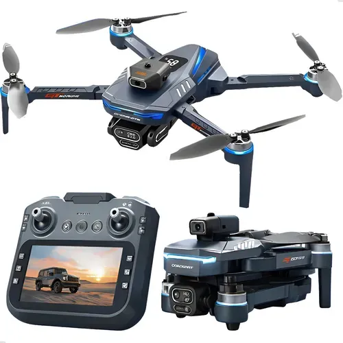 Drone Gt8 Câmera Dupla 4k Profissional Com Controle Com Tela Fpv, Longo Alcance, Desvio Inteligente De Obstáculos, Baterias Inclusas E Bag Completa Cinza