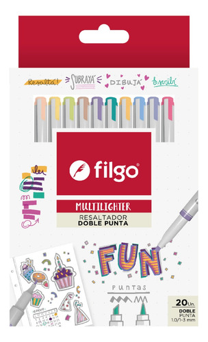 Resaltador Marcador Filgo Multilighter Fun X 20 Doble Punta